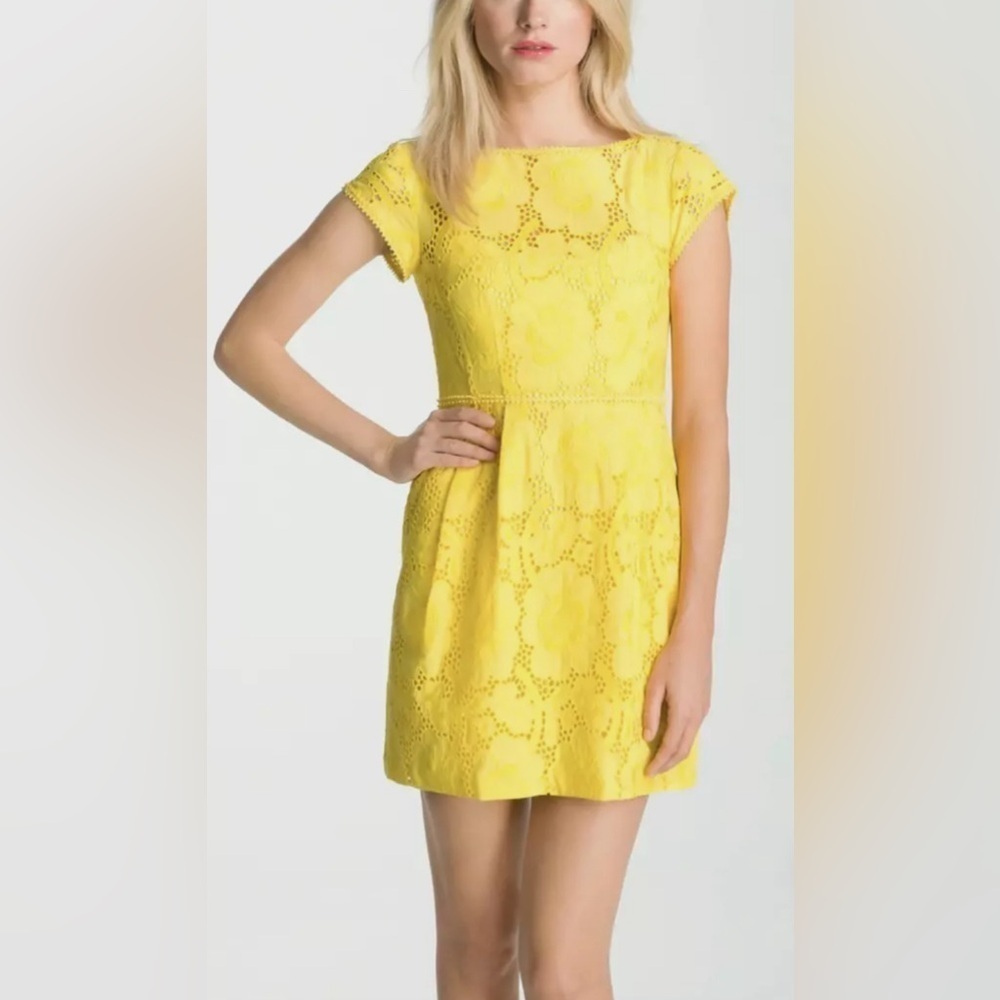 Nanette Lapore Vamos Yellow Eyelet Pocket Dress